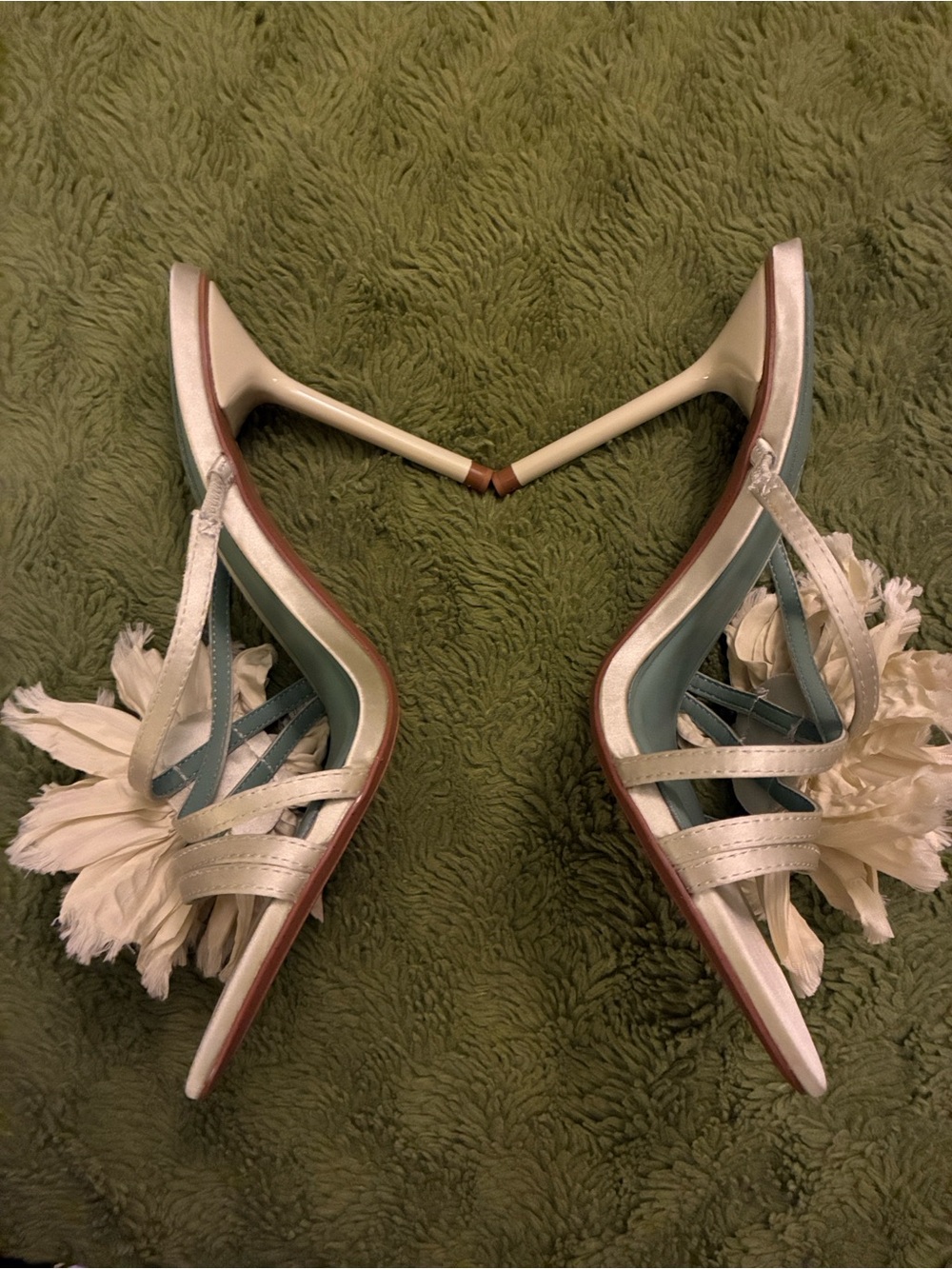 Zara Light Green/Yellow Floral High-Heel Slide Sandals with Sage Insole - Picture 5 of 7